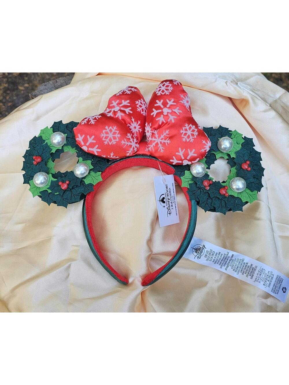 Minnie Christmas Holiday Pearl 2021 Wreath Bow Headband